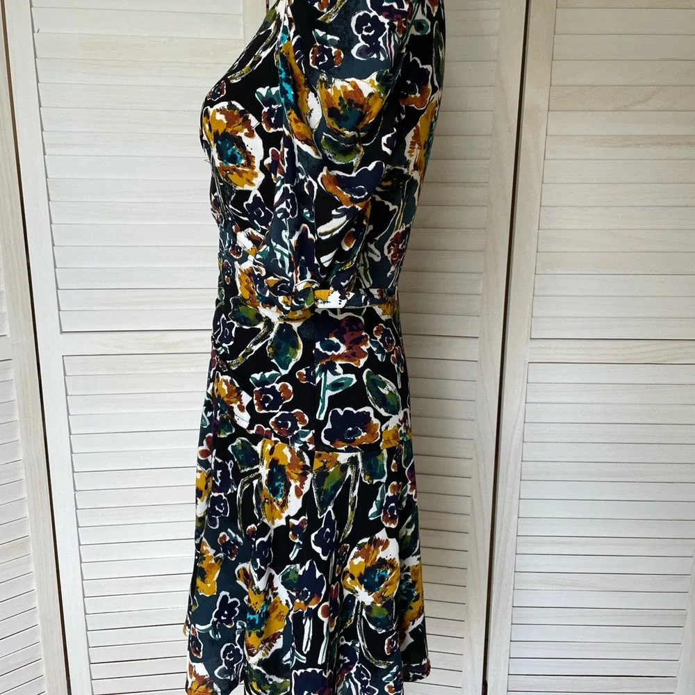 Free People Floral Dress Babydoll Flowy Rayon Sz 2 Short Sleeve Black Blue Green - Picture 2 of 7